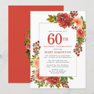 Invitation Corail rouge de Bourgogne Rose rose 60e anniversai