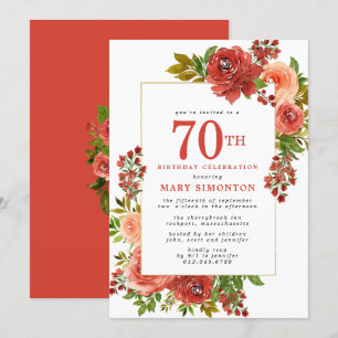 Invitation Corail rouge de Bourgogne Rose rose 70e anniversai