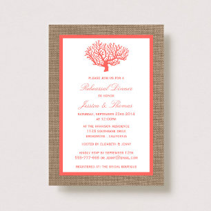 Invitation Corail Sur Burlap Boho Beach Dîner De Répétition