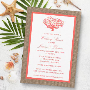 Invitation Corail Sur Burlap Boho Beach Mariage Douche