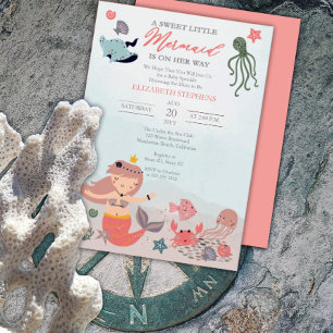 Invitation Corail Sweet Little Mermaid Sea Girl Baby Sprinky
