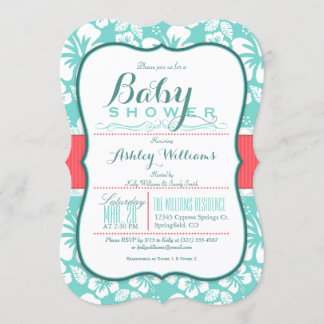 Invitation Corail tropical et Motif aquatique ; Baby shower é