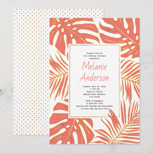 Invitation Corail tropical feuille mariage douche de nuptiale (Devant / Derrière)