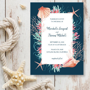 Invitation Corail tropical   Mariage des coquillages de plage