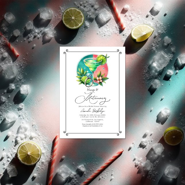 Invitation Corail, Turquoise et Lime Marges et Mariage (Coral, Turquoise and Lime Margs & Matrimony Bridal Invitation)