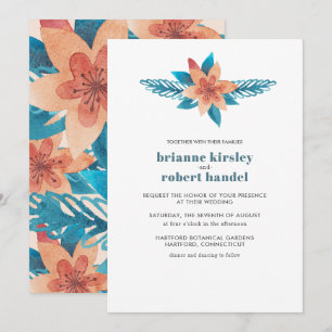 Invitation Corail Turquoise Floral Aquarelle Mariage Inviter