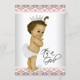 Invitation Corail vintage et douche grise de bébé