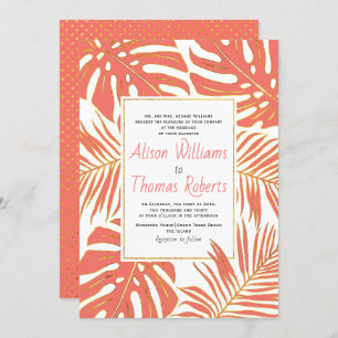 Invitation Corail vivant tropical monstera palm feuille maria