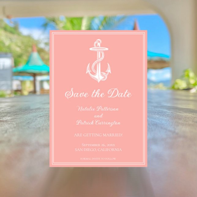 Invitation Coral Ancre nautique Enregistrer la date Invitatio (Coral Nautical Anchor Save the Date)