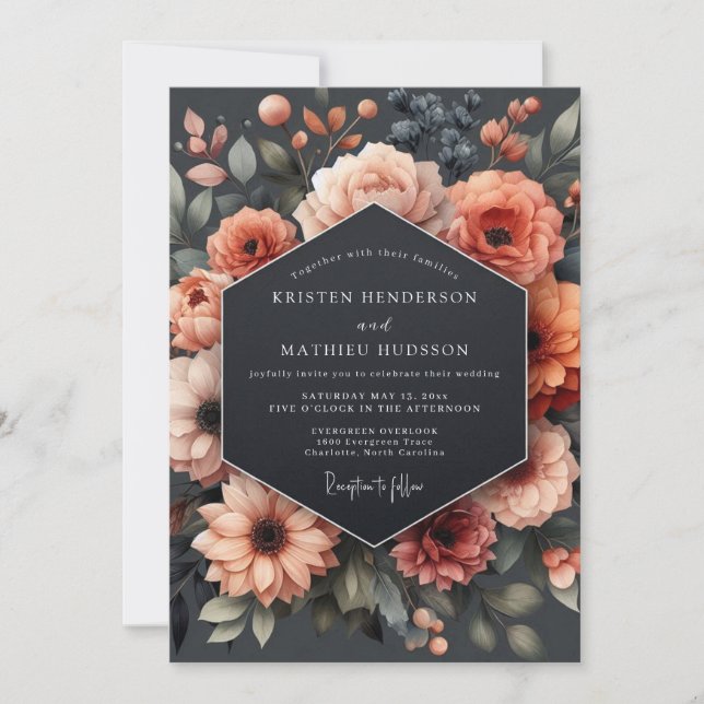 Invitation Coral Bloom Autumn Romance Wedding (Devant)