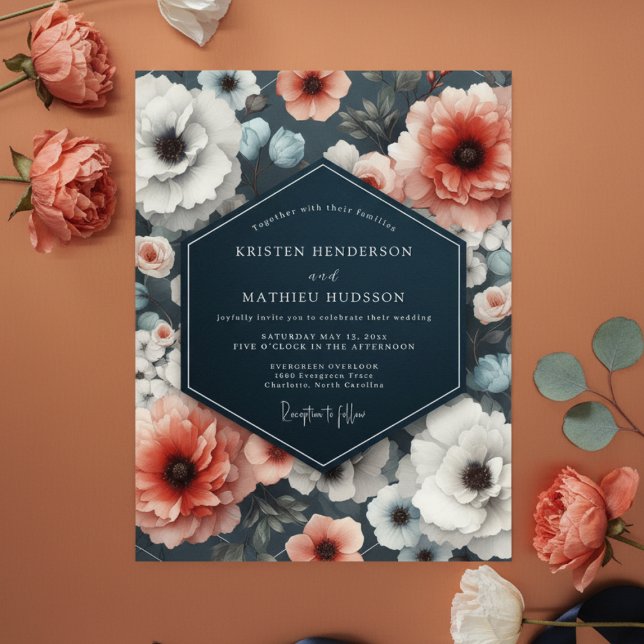 Invitation Coral Bloom Moody Romance Wedding (Créateur téléchargé)