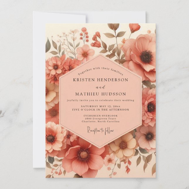 Invitation Coral Blossom Artistry Wedding (Devant)