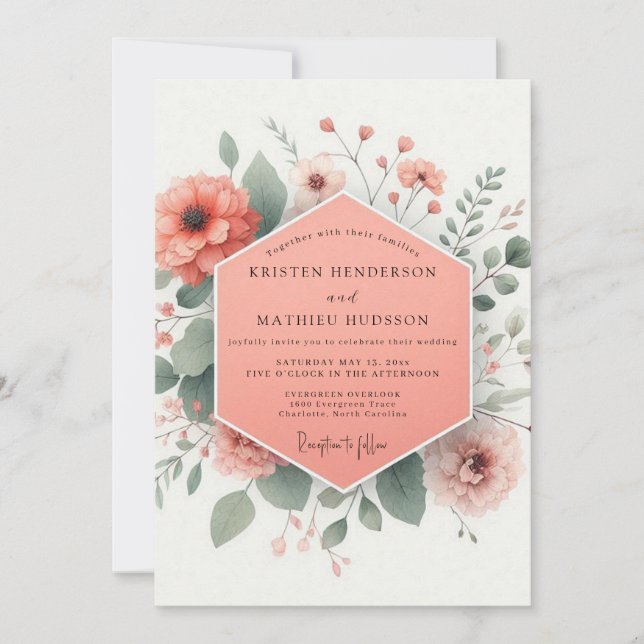 Invitation Coral Blossom Bloom Wedding (Devant)