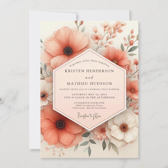 Invitation Coral Blossom Enchantment Wedding (Devant)