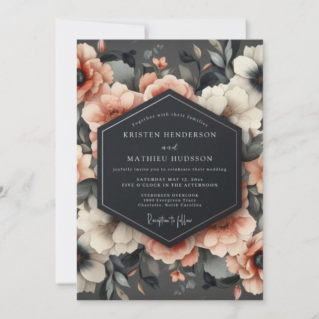 Invitation Coral Blossom Romance Wedding (Devant)
