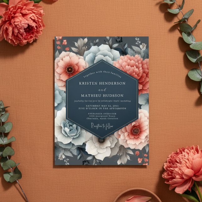 Invitation Coral Blue Floral Romance Wedding (Créateur téléchargé)