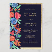 Coral Blue Gold Floral Aquarelle Baby shower