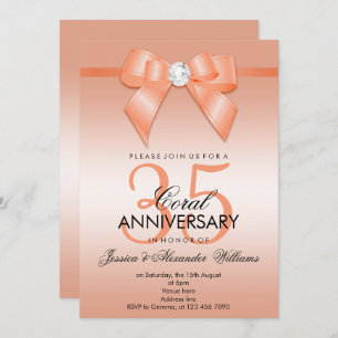 Invitation Coral Bow & Ribbon 35e anniversaire de Mariage