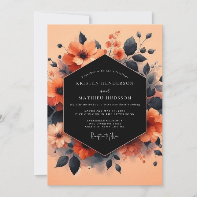 Invitation Coral Charcoal Vesper Wedding (Devant)