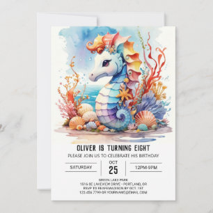 Invitation Coral Charm Nautique Seahorse Anniversaire