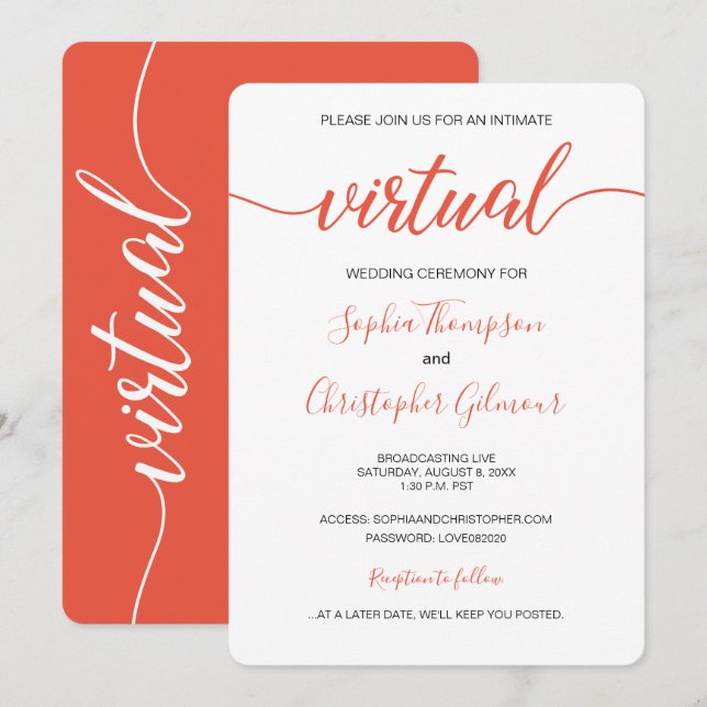 Invitation Coral Chic Simple Personnalisé VIRTUEL Mariage VIR (Devant / Derrière)