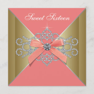 Invitation Coral Diamonds Coral Gold Sweet 16 Fête d'annivers