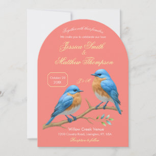 Invitation Coral doux Lovebirds Romantique Bluebirds Mariage