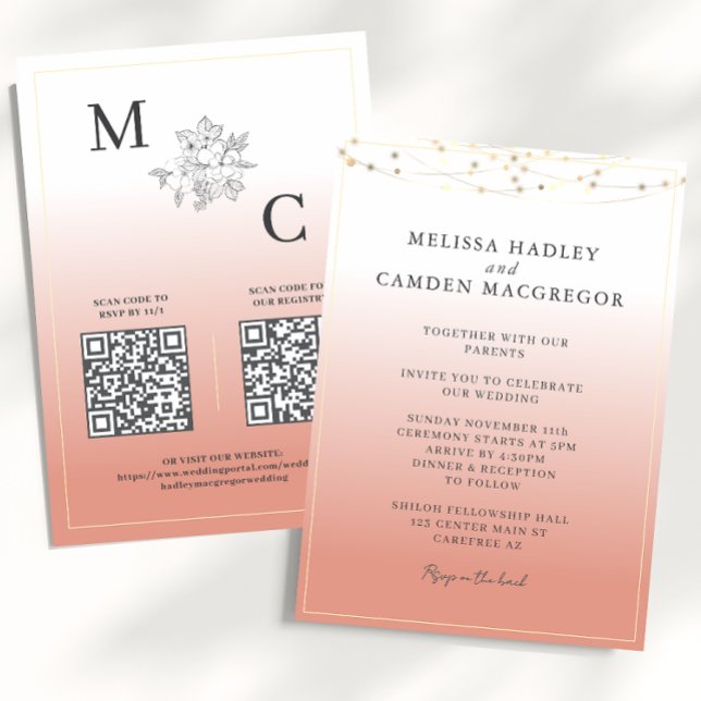 Invitation Coral du désert Elegant QR Code Mariage (Créateur téléchargé)