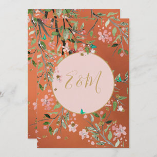 Invitation Coral Elegant rose Floral Or Chinoiserie