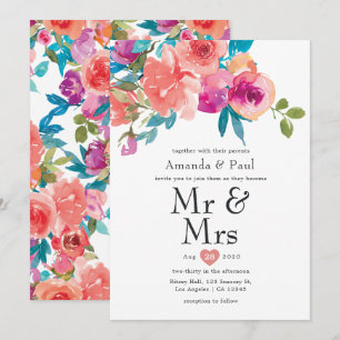 Invitation Coral et Fandango Floral Monsieur et Madame Mariag