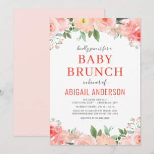 Invitation  Coral Floral Baby Brunch Peach Aquarelle  