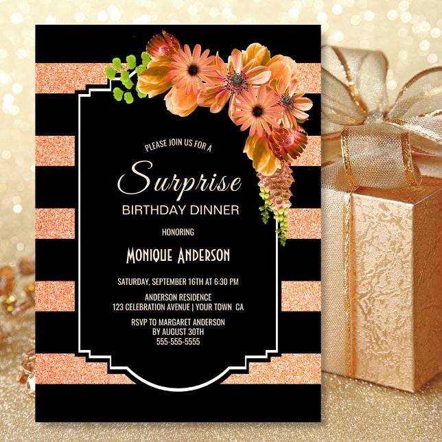 Invitation Coral Floral Surprise Anniversaire Dîner (Créateur téléchargé)