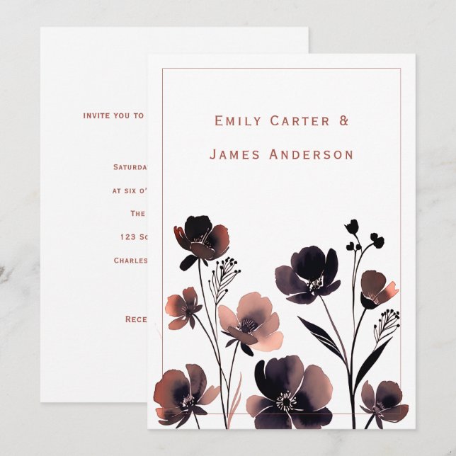 Invitation Coral Floral Wedding (Devant / Derrière)