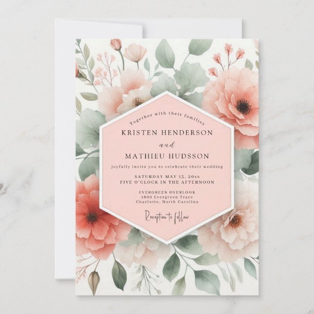 Invitation Coral Floral Whimsy Wedding (Devant)