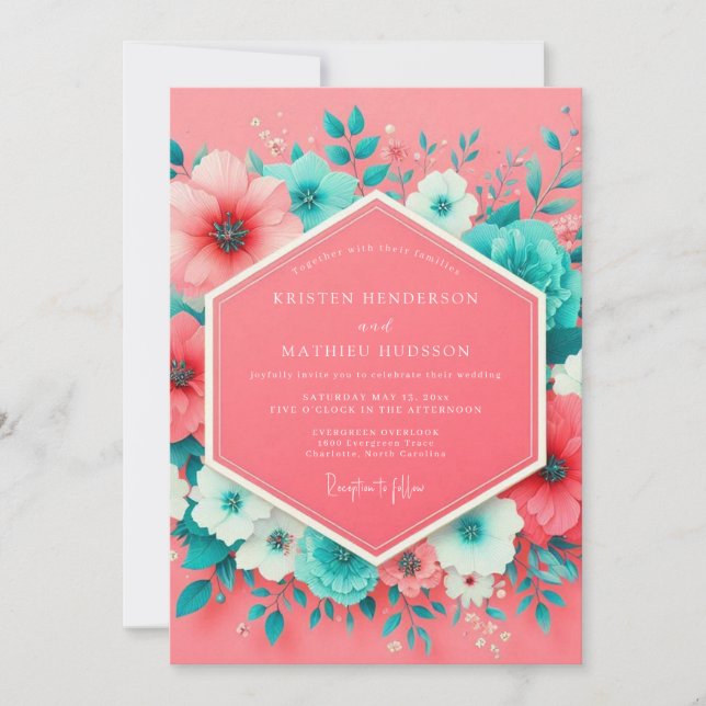Invitation Coral Floral Whimsy Wedding (Devant)