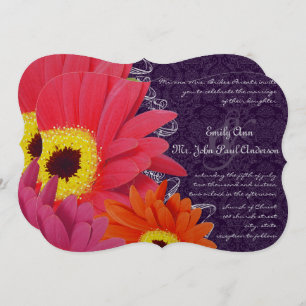 Invitation Coral Fuchsia Eggplant Gerber Daisy Mariage