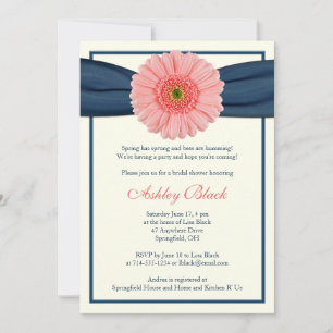 Invitation Coral Gerbera Marine Ribbon Bridal Douche Invitati