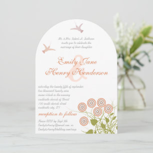 Invitation Coral Green Floral Hummingbird Inséparable Mariage