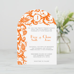 Invitation Coral & Grey Orange Mariage damassé