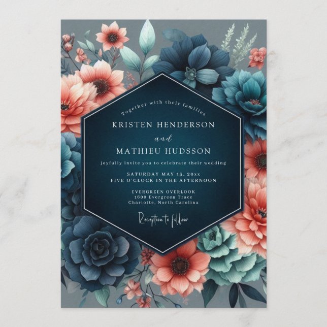 Invitation Coral Incandescent Botanical Wedding (Devant)
