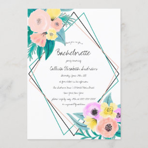 Invitation Coral Jaune Aquarelle Florale Cadre Bachelorette
