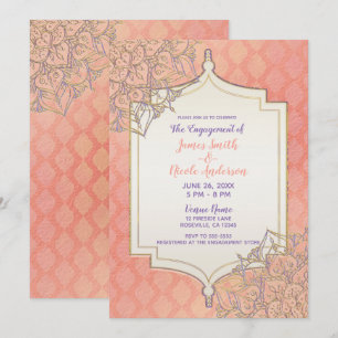 Invitation Coral Lavender Gold Fiançailles indien marocain
