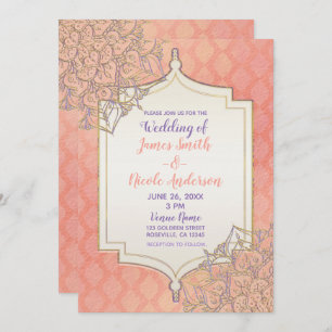 Invitation Coral Lavender Gold Marocain Glam Mariage indien