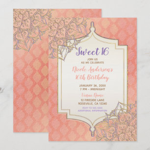 Invitation Coral Lavender Or Marocain Glam Sweet 16 Party