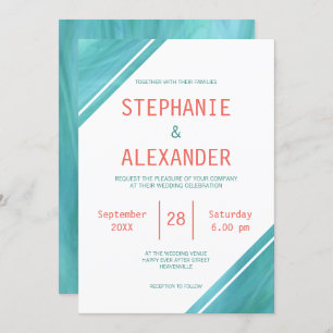 Invitation Coral moderne Mariage Turquoise
