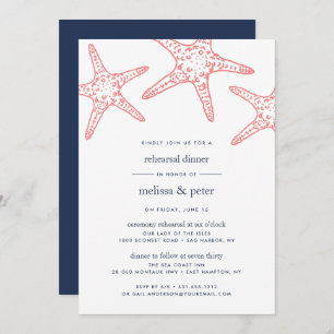 Invitation Coral & Navy Starfish Dîner de répétition Invitati