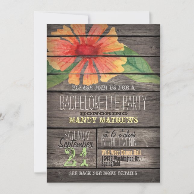 Invitation Coral Orange Flower ; Russe Bachelorette Party (Devant)