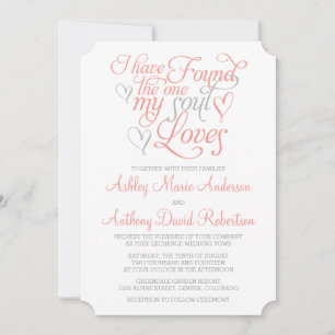 Invitation Coral Orange Grey Soul Aime Mariage de coeur