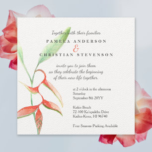 Invitation Coral Orange Heliconia Flower Mariage