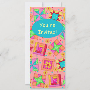 Invitation Coral Orange Patchwork Quilt Block Art